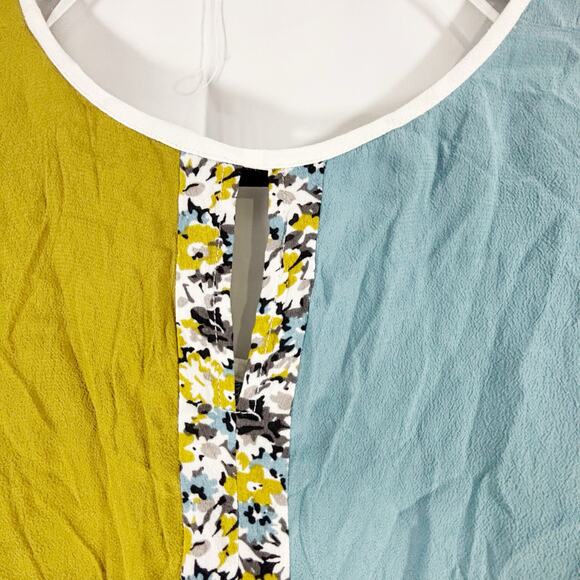 Ulla Popken Colorblock Tunic Top 20/22 Mustard Blue Floral Trim Oversized Boho - Picture 3 of 5